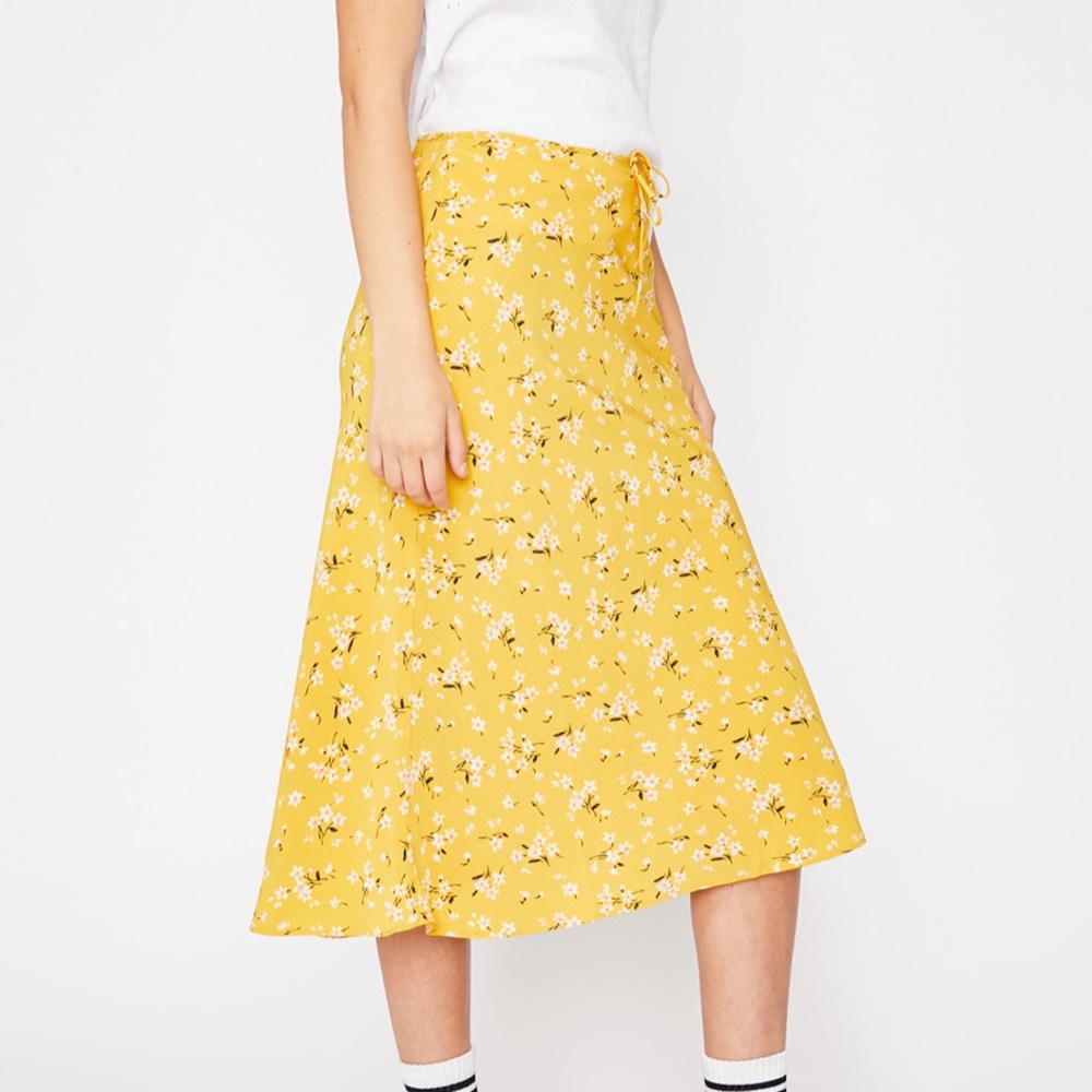 dee elly yellow floral midi skirt with zipper